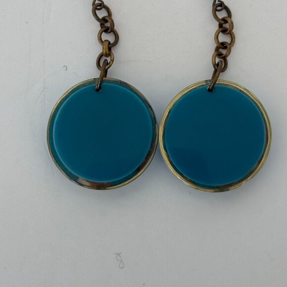 Turquoise Circle Drop Earrings With Bronze Chain Accents Patterns - Picture 5 of 5